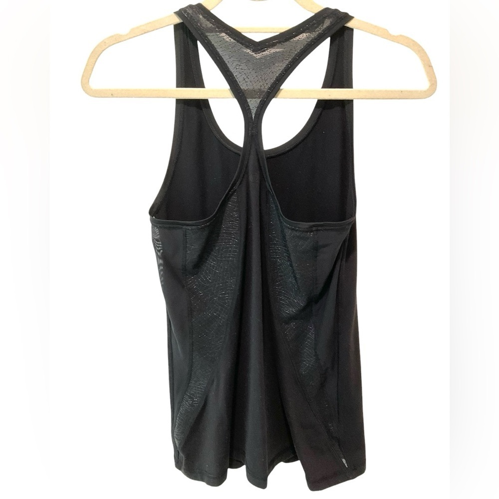 Lululemon Cool Racerback Tank Top Black Mesh Lace Squiggles Size 8